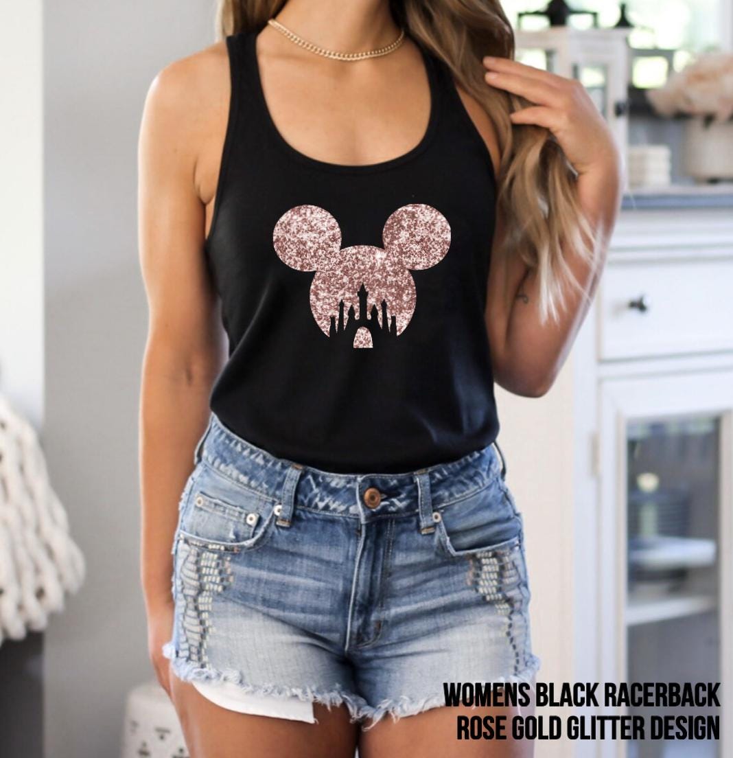 Rose Gold Glitter Disney Tank Top, Racerback or Muscle Tank