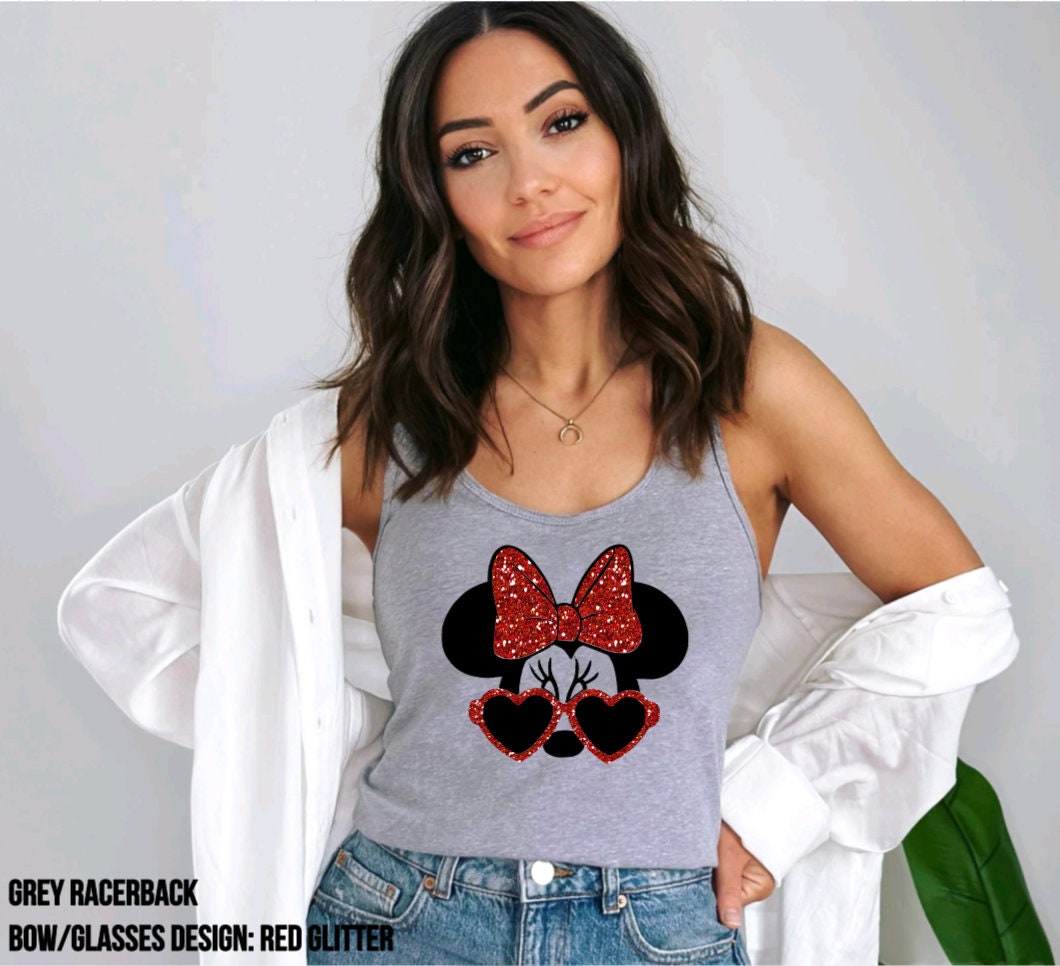 GLITTER BOW Women & Girls Disney Tank Top, Minnie Mouse Disney Castle Womens  Workout Tank, Minnie Mouse Disney Shirt, Gift for Her 