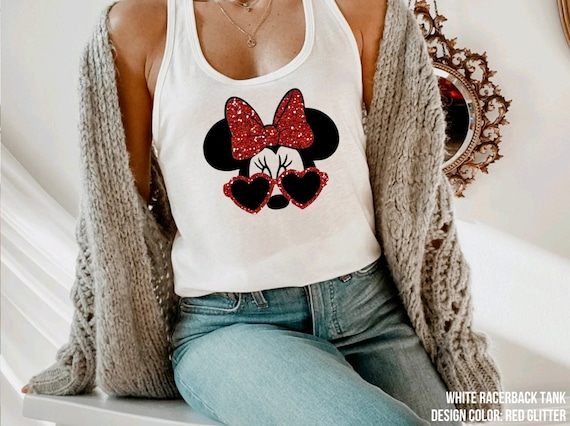 GLITTER BOW Women & Girls Disney Tank Top, Minnie Mouse Disney Castle  Womens Workout Tank, Minnie Mouse Disney Shirt, Gift for Her 