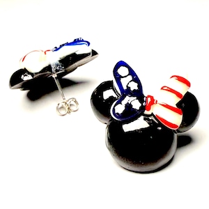 Minnie Mouse American Flag Red White & Blue Studded Disney Earrings, Gift for her, Large Disneyland earrings, Mickey Beignet Disney Foodie