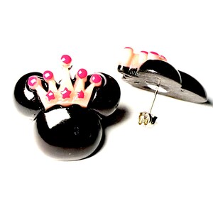 Minnie Mouse Princess Studded Disney Earrings, Birthday Girl Minnie, Gift for her, Large Disneyland earrings, Disney Addict Lover