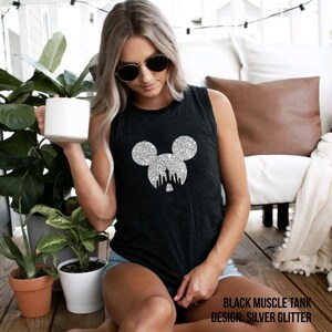 Personalized Name Glitter Disney Tank Top, Women & Girls Matching Disney Shirt For Women Mickey Disney Top Disney World Workout Shirts image 7