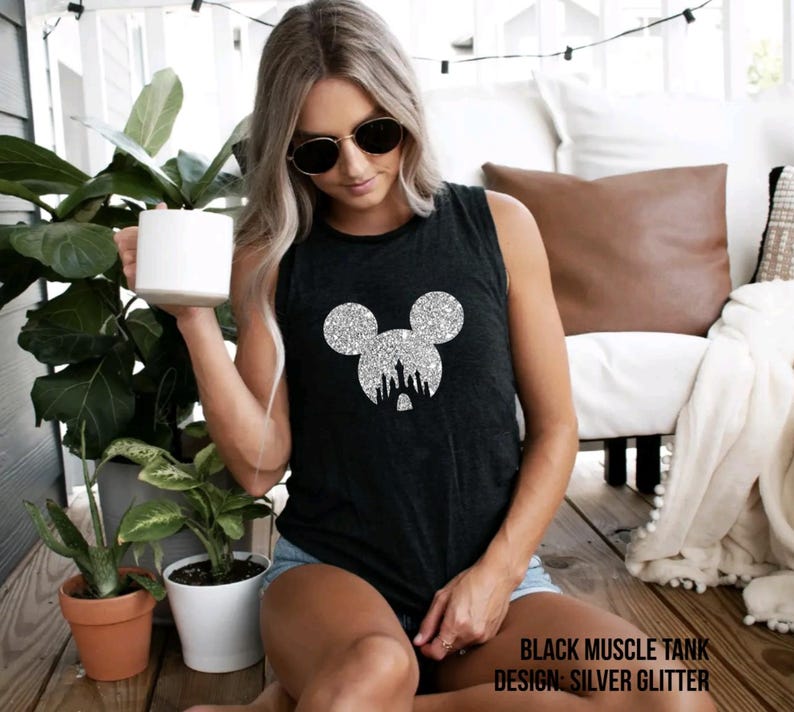 Personalized Name Glitter Disney Tank Top, Women & Girls Matching Disney Shirt For Women Mickey Disney Top Disney World Workout Shirts image 7