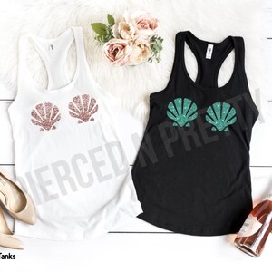 GLITTER Mermaid Tank Top Costume, Bachelorette Shirts, Girls Trip Tanks, Sea Shell Disney Tee, Ariel Little Mermaid, Matching Tanks image 6