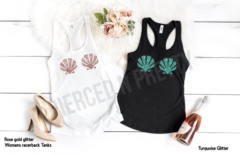 GLITTER Mermaid Tank Top Costume, Bachelorette Shirts, Girls Trip Tanks, Sea Shell Disney Tee, Ariel Little Mermaid, Matching Tanks image 6