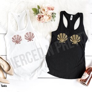 GLITTER Mermaid Tank Top Costume, Bachelorette Shirts, Girls Trip Tanks, Sea Shell Disney Tee, Ariel Little Mermaid, Matching Tanks image 9