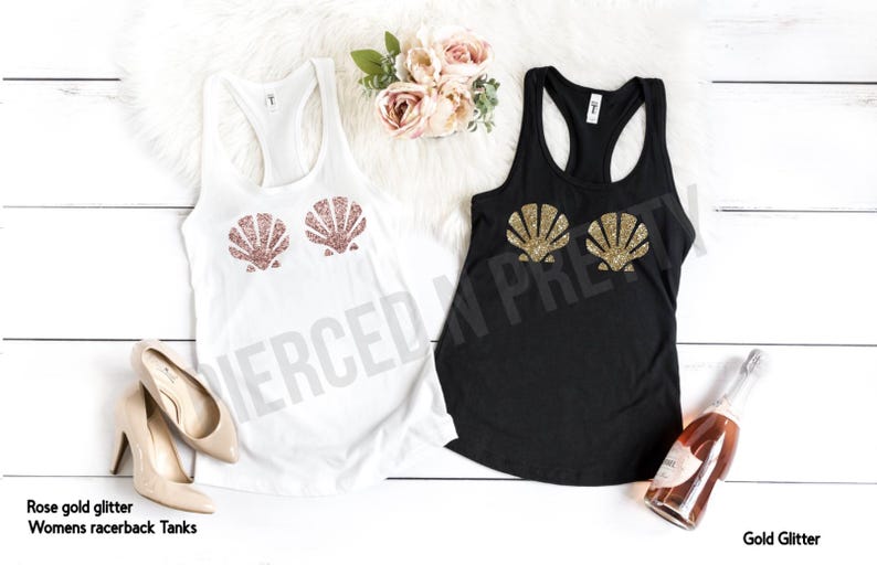 GLITTER Mermaid Tank Top Costume, Bachelorette Shirts, Girls Trip Tanks, Sea Shell Disney Tee, Ariel Little Mermaid, Matching Tanks image 9