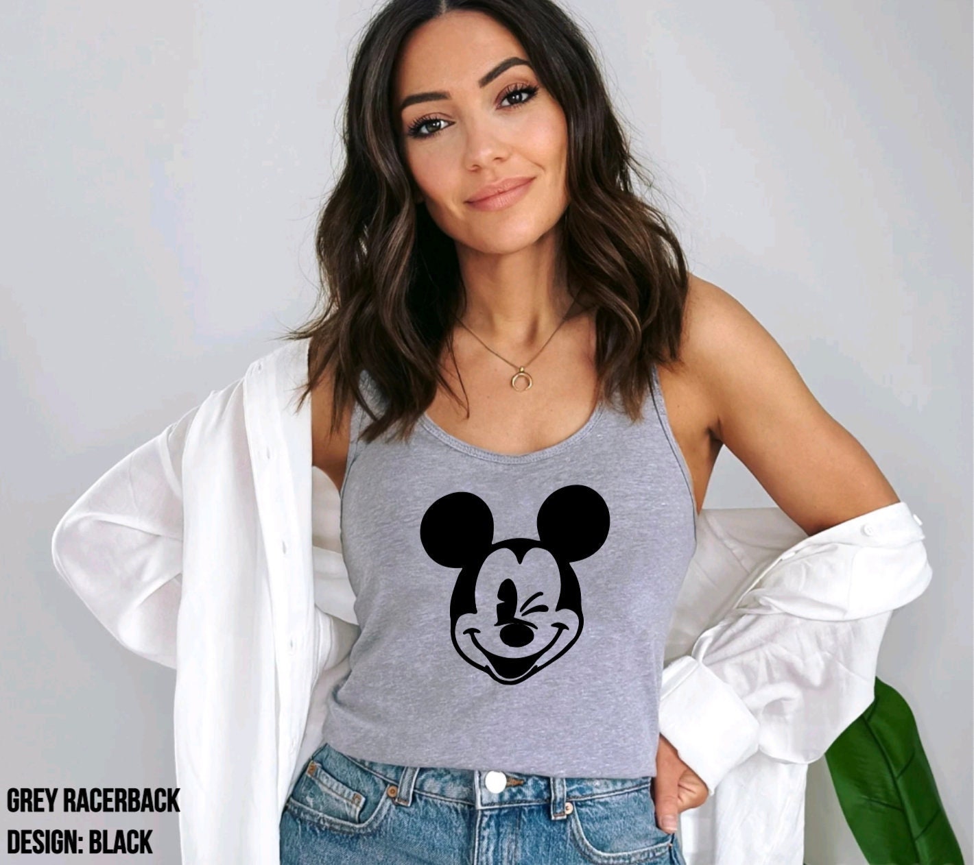 Disney Classic Mickey Minnie Wink Women's Racerback Tank Top, Black  Heather, Medium at  Women's Clothing store