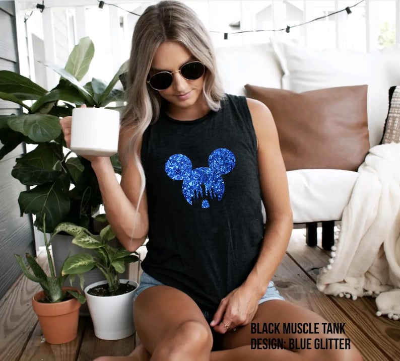 Personalized Name Glitter Disney Tank Top, Women & Girls Matching Disney Shirt For Women Mickey Disney Top Disney World Workout Shirts image 4