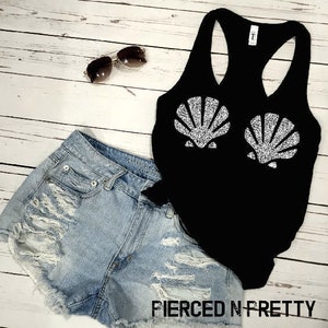 GLITTER Mermaid Sea Shell Tank Top Shirt, beach tank top for women Disney Seashell Tank Shirt Disney Ariel Little Mermaid Gift