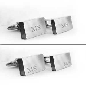 Rectangle Cuff Links, Engraved Initials, Stainless Steel Matt, Personalized Gift Jewelry for Men