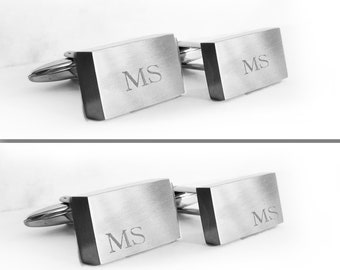 Rectangle Cuff Links, Engraved Initials, Stainless Steel Matt, Personalized Gift Jewelry for Men