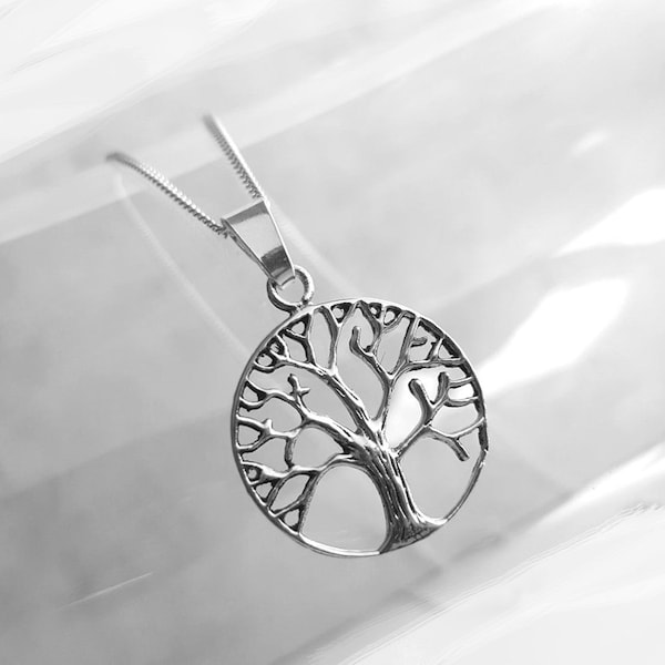 Lovely Sterling Silver Tree of Life Necklace, Open Work Charm Necklace, Silver Tree Pendant, Nature Inspired Jewelry, Curb Chain Necklace