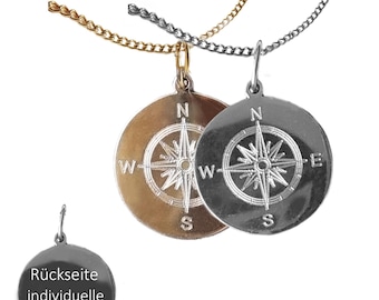 Compass Necklace with Engraving – Personalized Stainless Steel Necklace for Travel Lovers