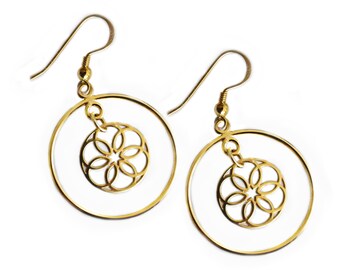 Large Mandala Drop Earrings | Gold Plated 925 Sterling Silver Earrings | Delicate Dangle Earrings | Elegant Wedding Jewelry