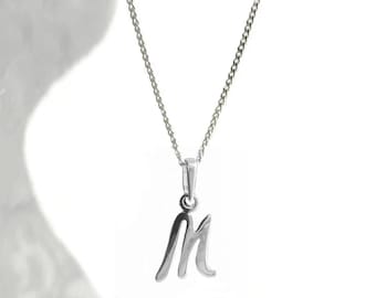 Letter M Pendant, 925 Sterling Silver Initial Necklace, Small Letter Charm, Jewelry for Women