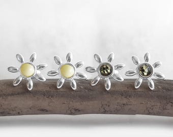 Amber Flower Stud Earrings | 925 Sterling Silver Earrings | Delicate Small Earrings | Gift for Her