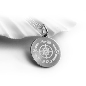 Dainty Compass Pendant Necklace, 925 Silver Jewelry with Engraving, Name , Date, Initials,  Personalized Gift Idea