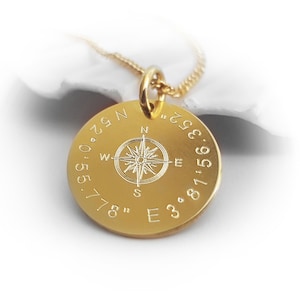 Vergoldete Kompass Kette mit Gravur, Wunschtext oder Koordinaten, Personalisiertes Geschenk für Frauen