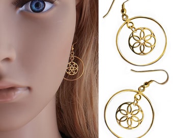 Big Mandala Earrings, Gold Plated Hanging earrings,  Dangle Round Earrings, Wedding, Birthday Gift for Women