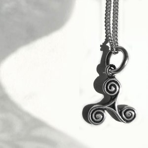Small Celtic Pendant Necklace, 925 Silver Triple Spiral Charm, Gift idea for Women
