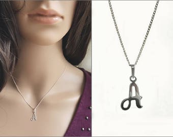 Initial Necklace, 925 Silver Letter Pendant, Delicate Charm, A, Personalized Jewelry for Her