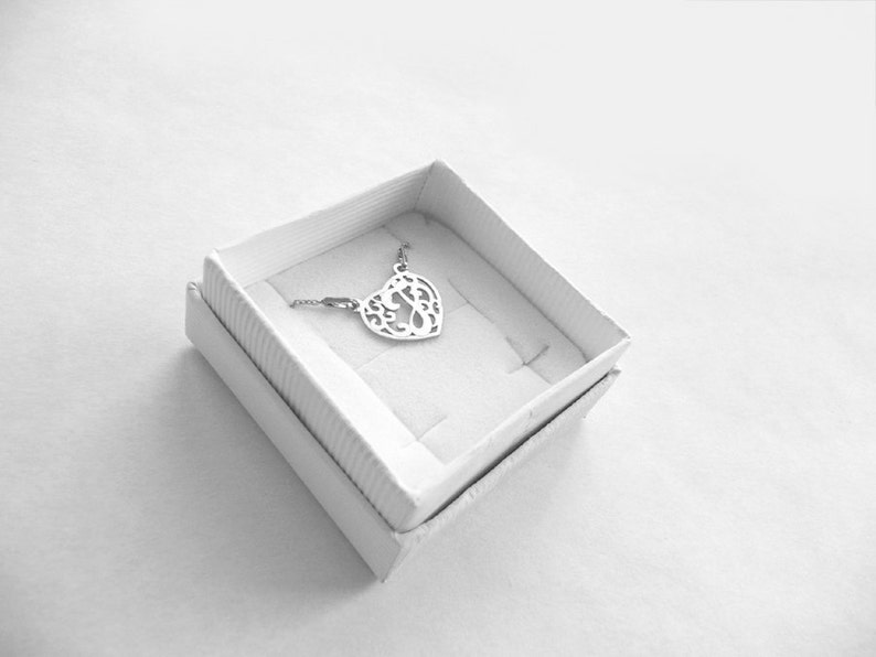 Dainty Heart Necklace, 925 Silver, J Letter Charm, Personalized Woman Jewelry image 3