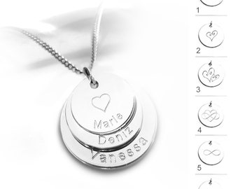 Personalisierte Familienkette, Namen, Kette mit Gravur, Herz, 925 Silber, Mama Kette mit Kindernamen, Geschenk Idee