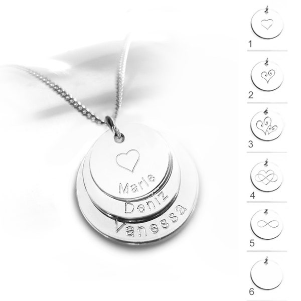 Personalisierte Familienkette, Namen, Kette mit Gravur, Herz, 925 Silber, Mama Kette mit Kindernamen, Geschenk Idee