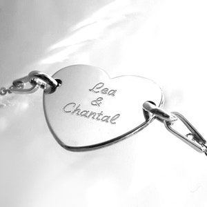 Silver Chain Heart Bracelet, Engraved Name  Disc Bracelet, Gift Idea for your Darling