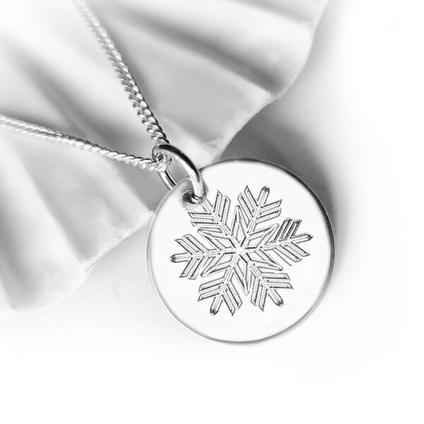 Schneeflocke Anhänger, Kette mit Gravur, 925 Silber, Winterkette, Weihnachtsschmuck, Weihnachtsgeschenk für Frauen und Mädchen