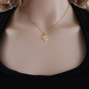 Modern Gold Plated Square Pendant, Curb Chain Necklace, Geometric Quadrangle Charm, Ethnic Jewelry image 4