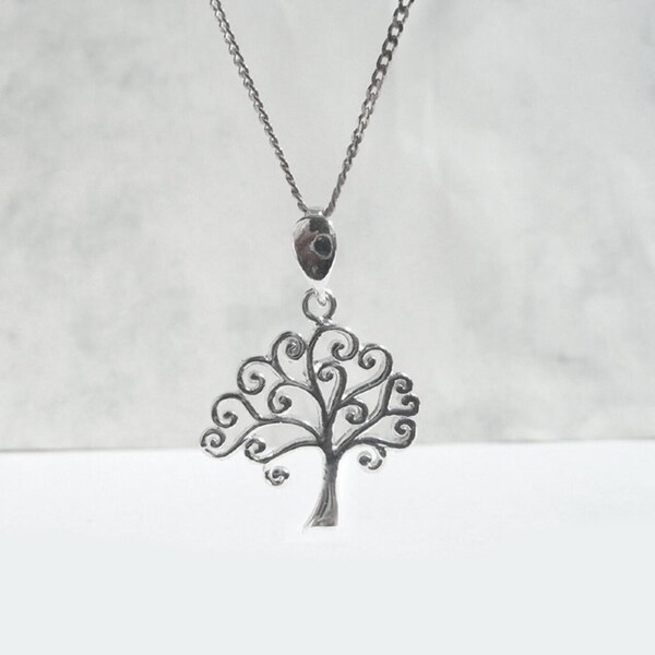 Open Work Tree Charm Necklace, 925 Sterling Silver Tree Pendant Necklace, 925 Silver, Curly Tree Charm, Nature Inspired Jewelry