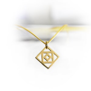 Modern Gold Plated Square Pendant, Curb Chain Necklace, Geometric Quadrangle Charm, Ethnic Jewelry image 1