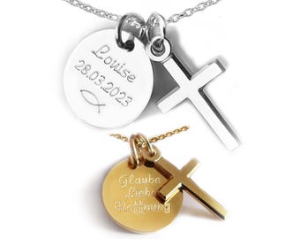 Personalized Cross Pendant Necklace | 925 Sterling Silver | Christian Jewelry for Baptism, Communion & Confirmation