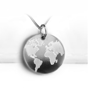 Weltkarte Kette mit Gravur, 925 Silber, Welt Anhänger, Frieden, Reise, Personalisiertes Geschenk für Damen & Herren