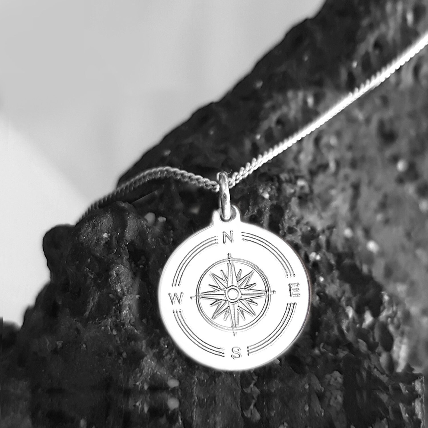 Engraved Compass Rose Necklace 925 Silver Dainty Customized Etsy UK