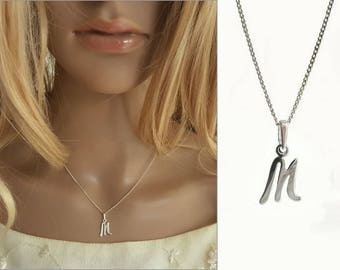 Shiny M Letter Necklace, Alphabet Pendant, 925 Sterling Silver Jewelry, Everyday Waer