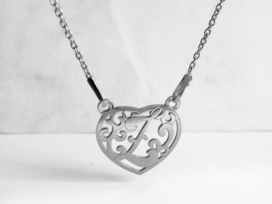 Letter Necklace, Heart Necklace Initial, Ornamental Z Necklace Heart