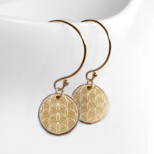 Modern Gold FIlled Earrings, Flower of Life Disc Earrings, Gold Filled Minimalist Jewelry, Everyday Jewelry