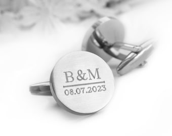 Round, Custom-Made Stainless Steel Cufflinks for Men, Dat, Initials, Gift for Men