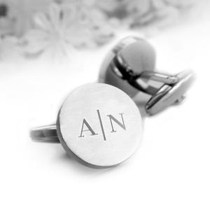 Round Cufflinks with Initials Engraving, Stainless Steel Matte or Shiny, Personalized Gift for Men