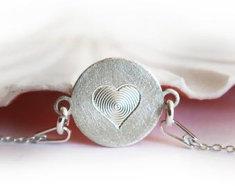 Sterling Silver Bracelet with Heart Motif – Customizable with Initials – 925 Silver, Matte Brushed