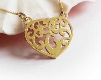 Gold Plated Heart Necklace with Letter | Heart Pendant with Initial | Delicate Necklace | Gift for Women
