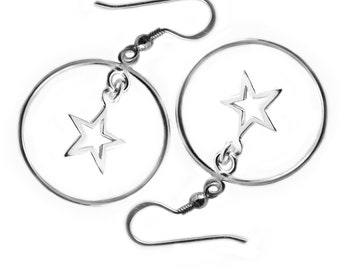 Big Star - Earrings | 925 Silver Earrings | Round Pendant Dangle Earrings | Wedding | Birthday, Christmas Gift for Women