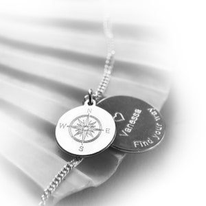 Kompass Kette mit Gravur, Personalisierte Kette, 925 Silber, Windrose, Geschenk zum Geburtstag, Reise Schmuck Bild 5