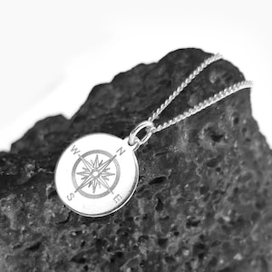 Compass Rose Necklace, 925 Silver, Engraved Round Pendant, Coordinates, Wish Text, Personalized Gift image 8