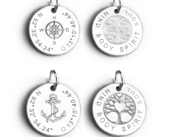 Personalized Silver Pendant with Engraving – Compass, Anchor, Celtic Knot, or Tree of Life – Optional Silver Chain