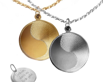 Personalized Yin Yang Necklace with Engraving – Stainless Steel Pendant in Silver or Gold Color – Gift for Women