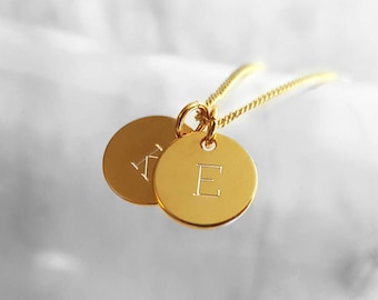 Dainty Engraved Tag Necklace, Gold Plated Charm Necklace, Two Letters Pendant Necklace, Two Initials, Gold Plated Personalized Jewelry